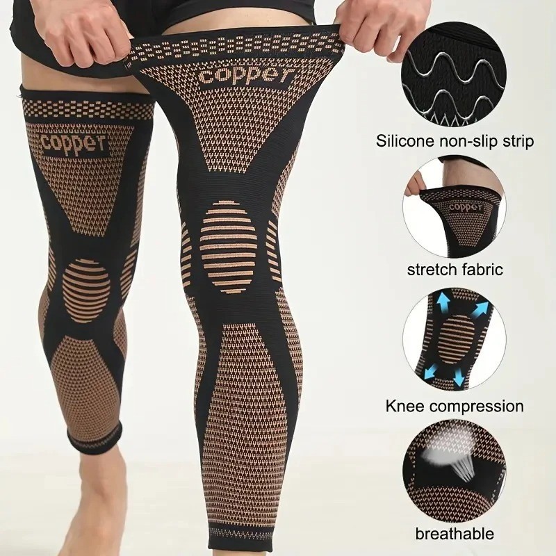 1pc Copper Compression Knee Sleeves, Stretchable Full Leg Support Knit Fabric kn