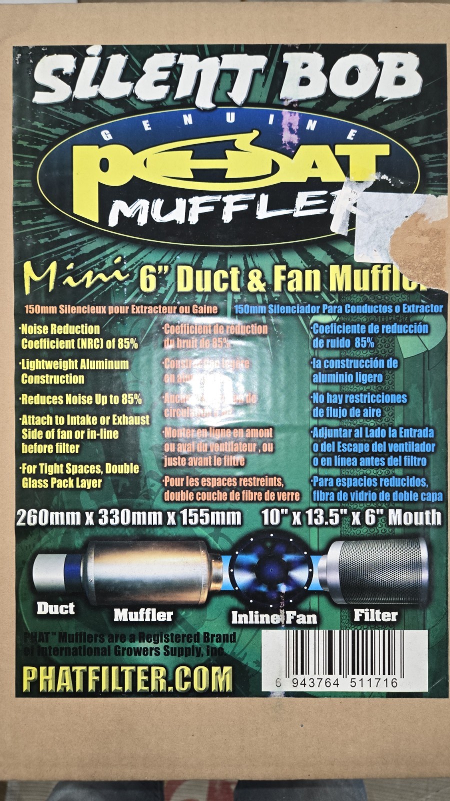 PHAT Silent Bob Fan Muffler 6" Aluminum Noise Reduction Exhaust