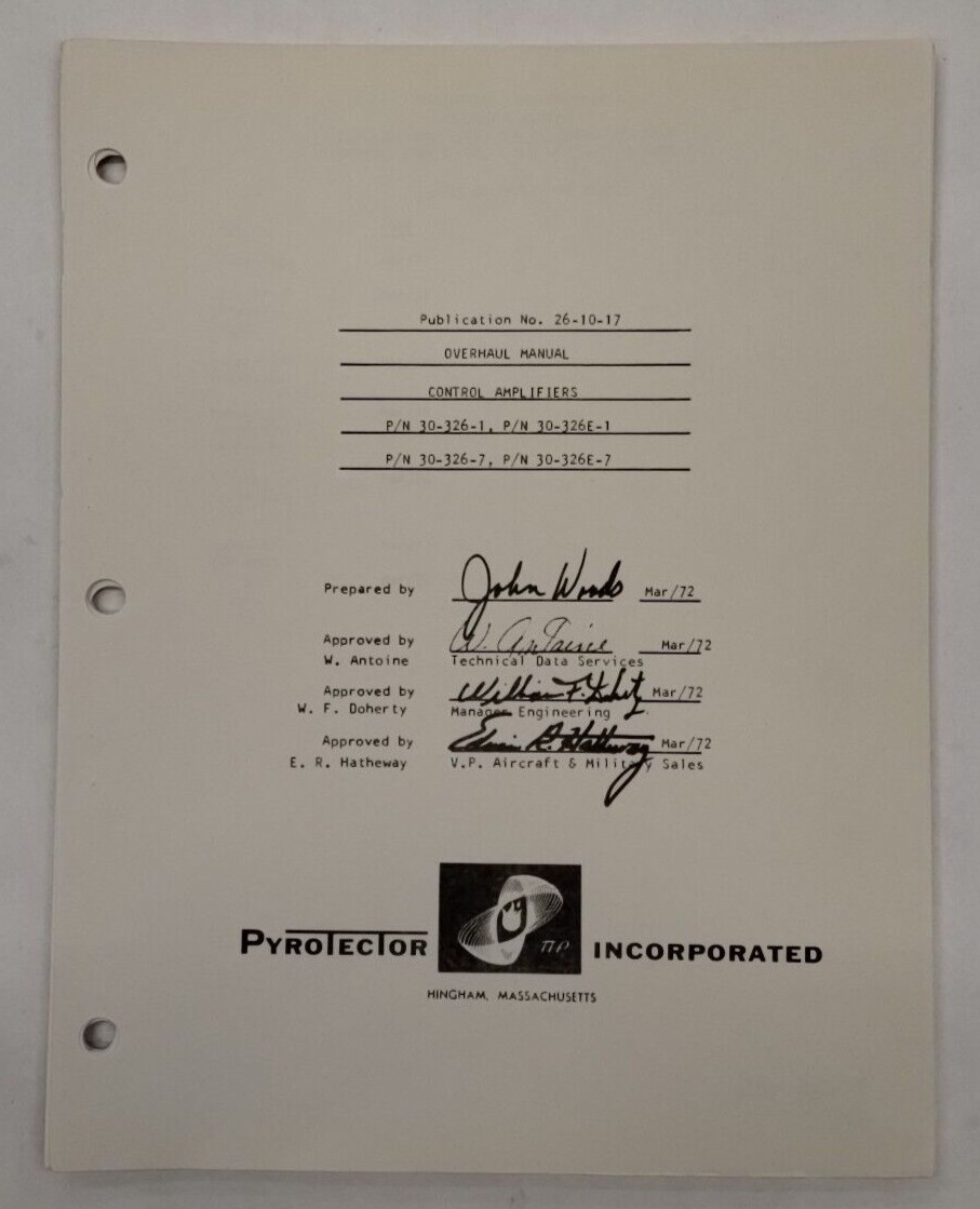Pyrotector Incorporated Control Amplifiers Overhaul Manual-Original