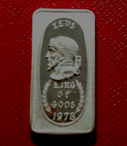 1973 Zeus-King of Gods Bar-Great Lakes Mint  1 Troy oz.999 Silver