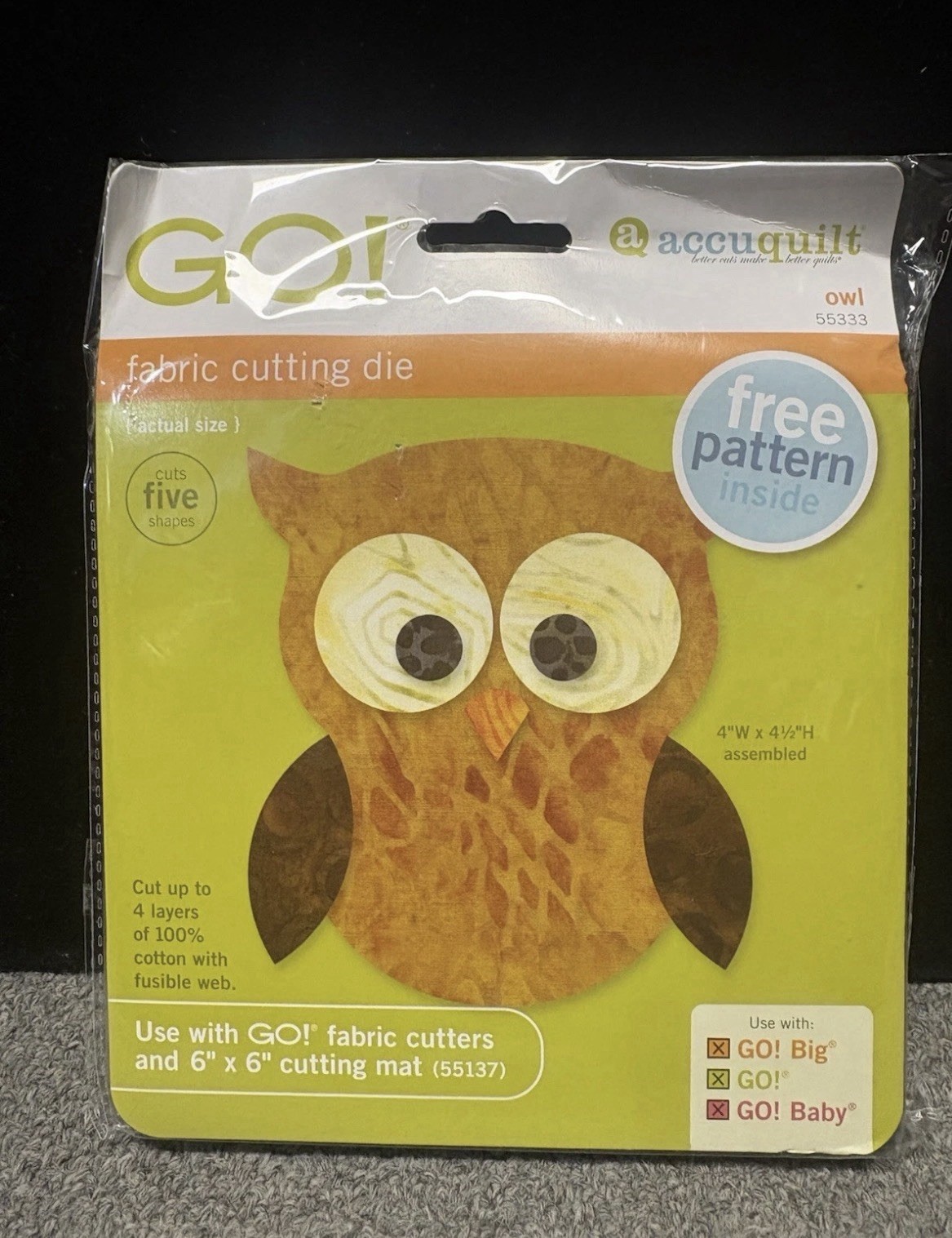 New AccuQuilt Go! Fabric cutter  Owl 55333 Fabric Cutting Die New In Package