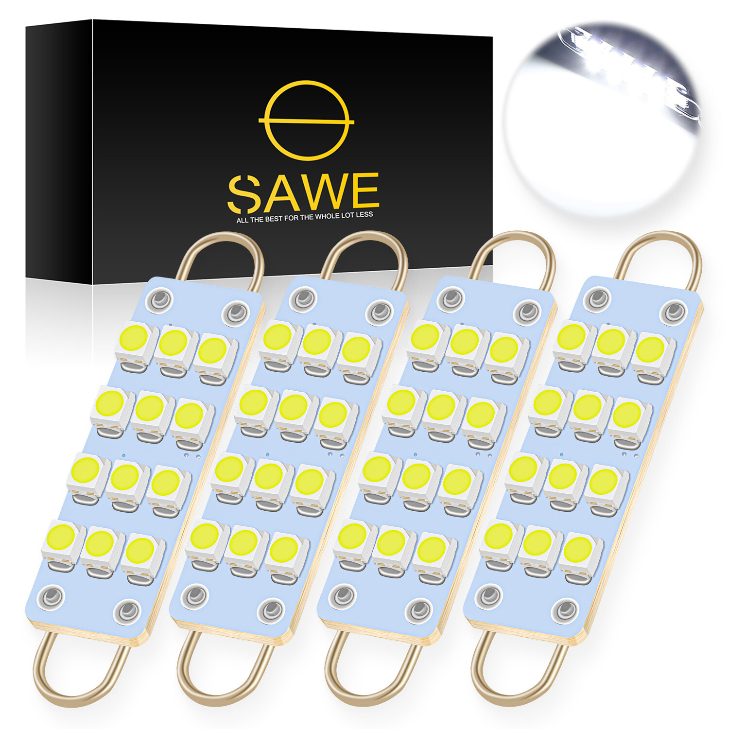 4 x White 43mm 211-2 212-2 214-2 12SMD 1210 Rigid Loop LED Bulb Door Trunk +TOOL