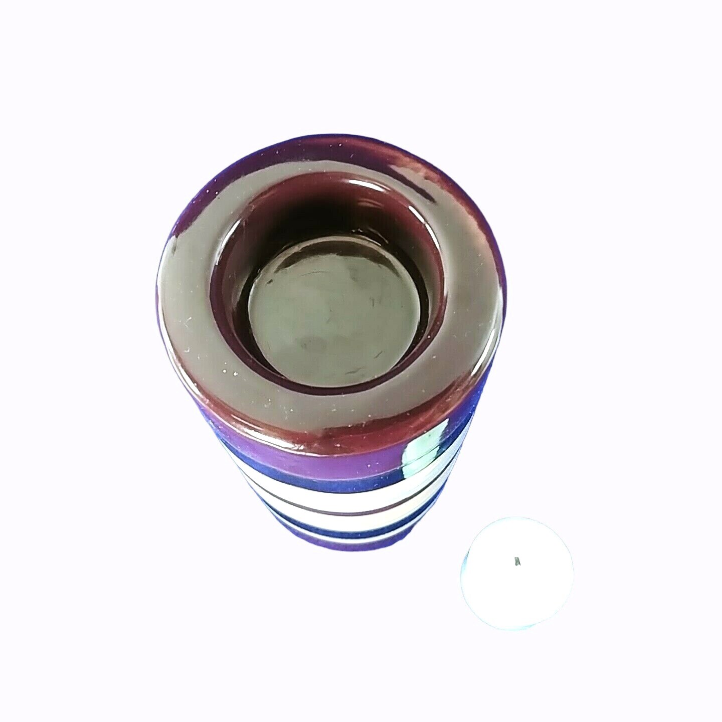 Votive Tea Light Candle Holder Ceramic Striped 7"