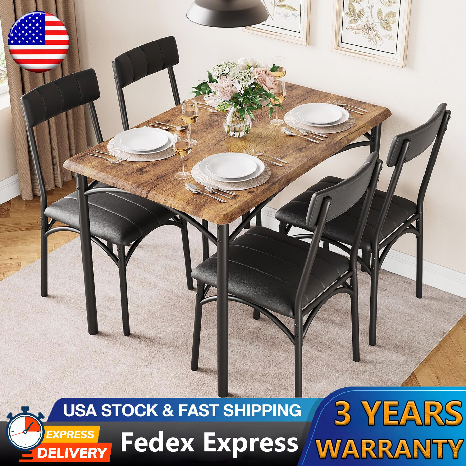 5 Piece Dining Room Table Set for 4 Kitchen Table and 4 Upholstered Chairs Home