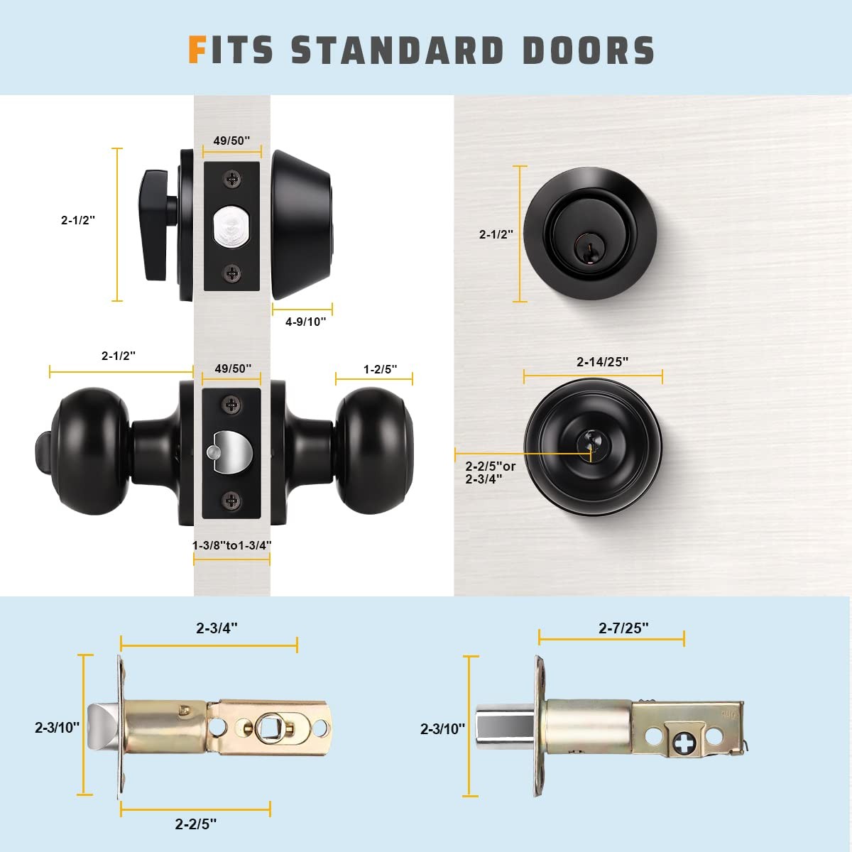 KNOBWELL 3 Pack Keyed Alike Entry Door Knobs and Single 3 Pack, Black