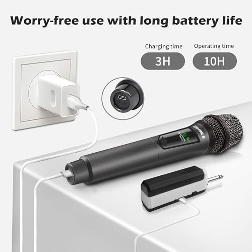 Wireless Microphone,Professional Dual Handheld Cordless Dynamic Mic Gray