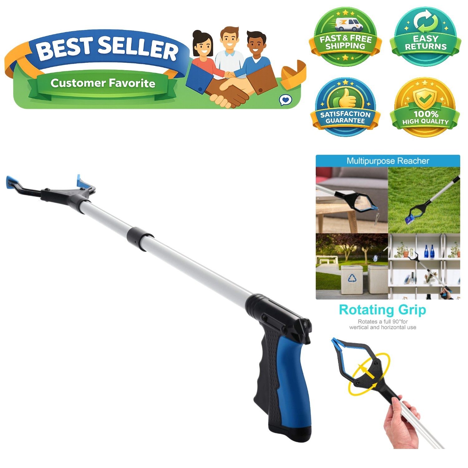 Grabber Reacher Tool, 32" Grabbers for Elderly, Lightweight Extra Long Handy ...