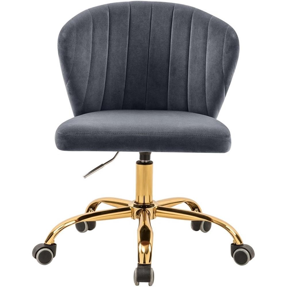 Meridian Furniture Finley Swivel Adjustable Gray Velvet and Gold Office Chair