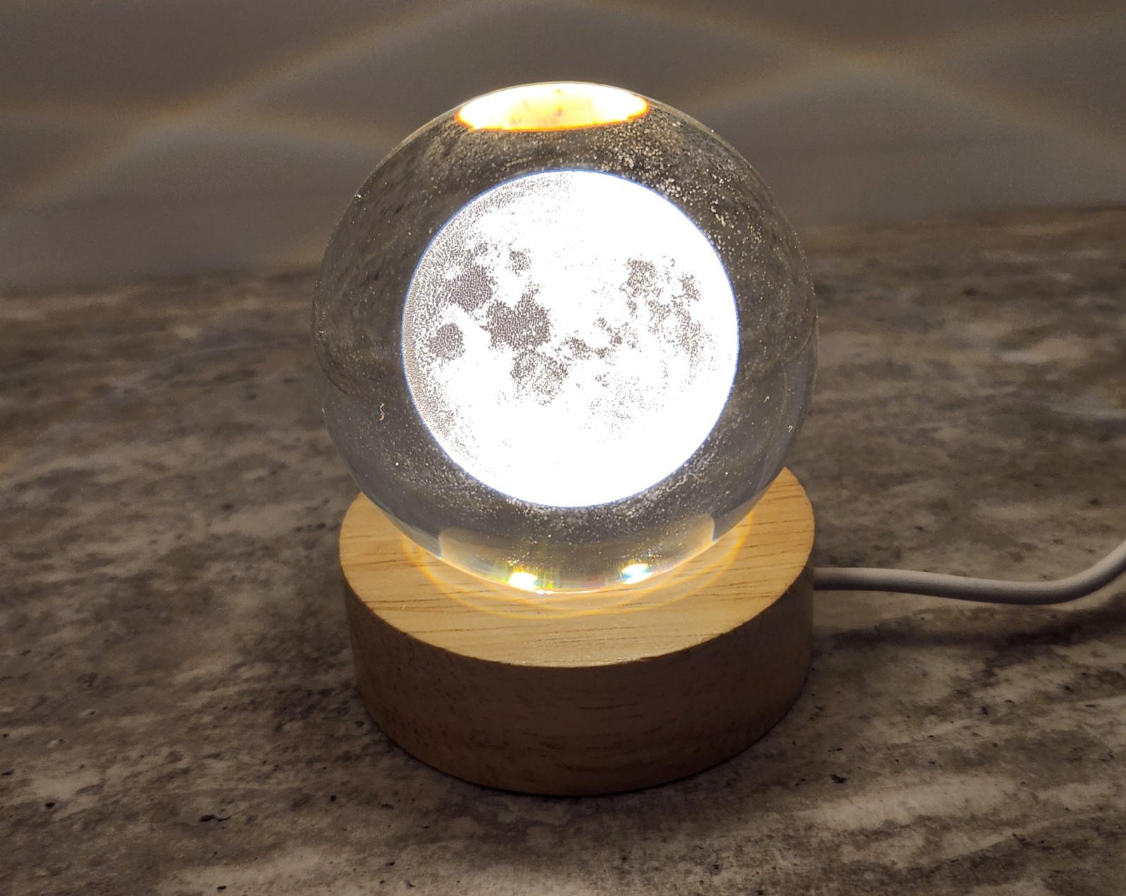 Full Moon Etched Glass Sphere with Light Base