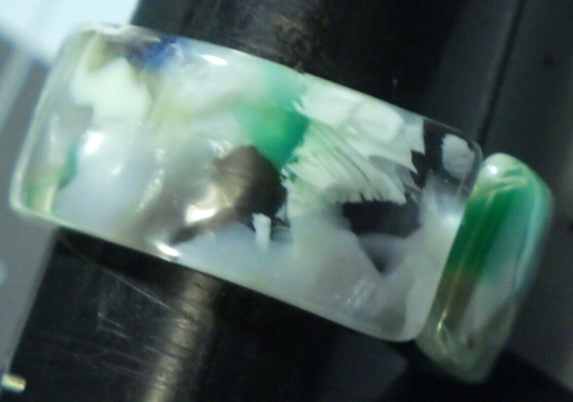 vintage lucite white green blue yellow black sz 9  3/8" wide made w split