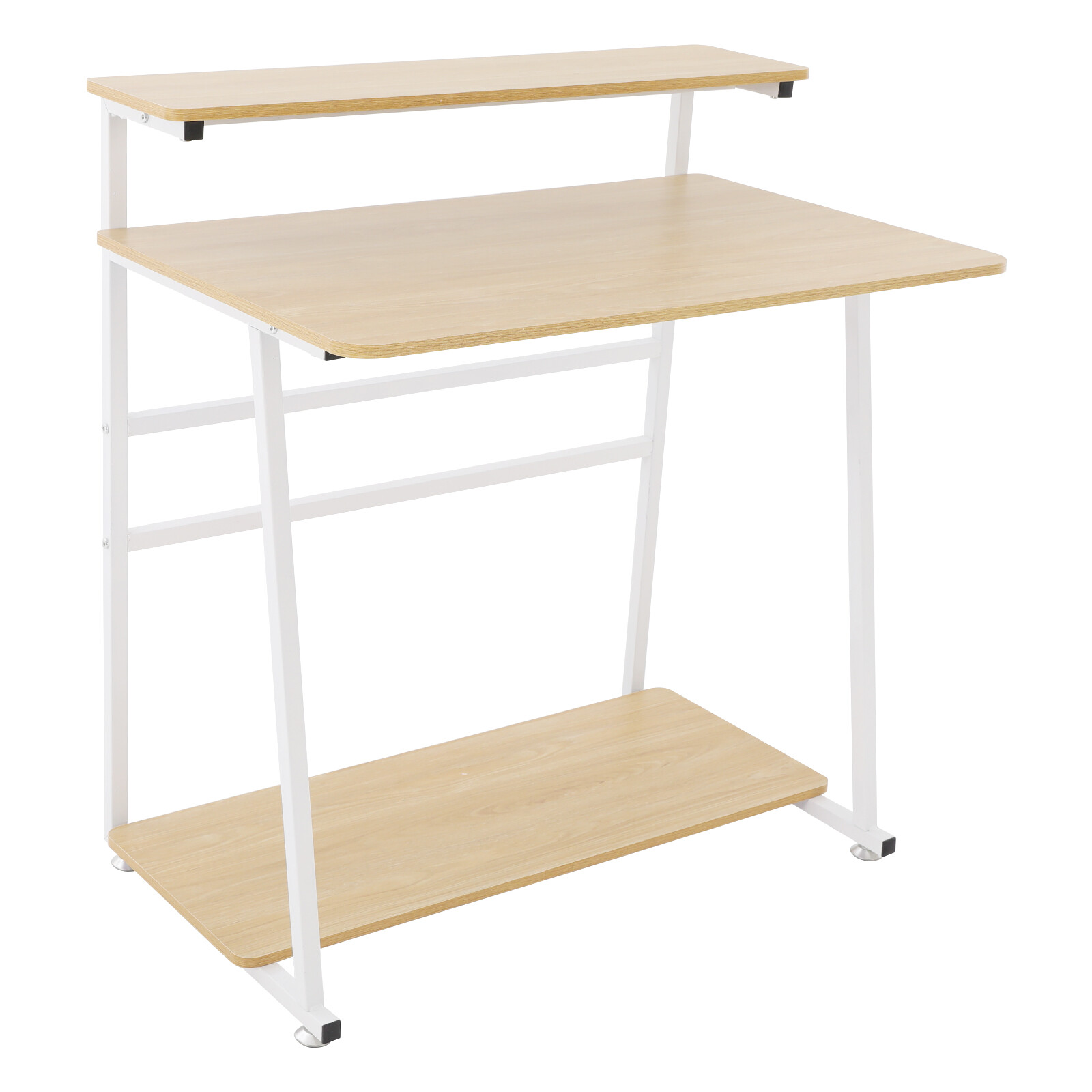 3-tier Computer Desk, Home Office Desk, Rolling Computer Desk, White, Log Color