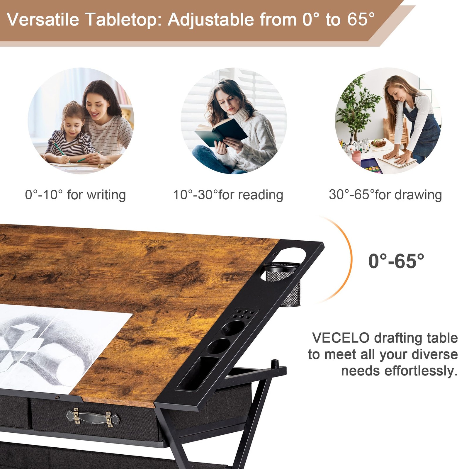 Drafting Table Art Desk Art Table Adjustable Drawing Table Tilted Tabletop wi...