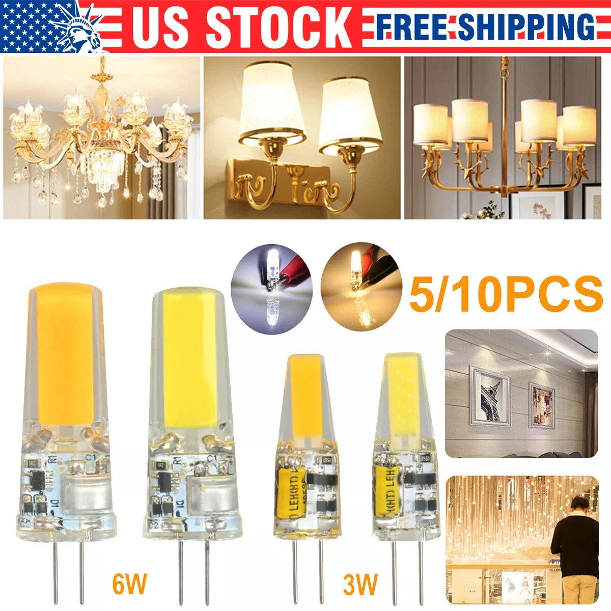 G4 LED 12V AC/DC COB Light 3W 6W High Quality LED G4 COB Lamp Bulbs 5PCS / 10PCS