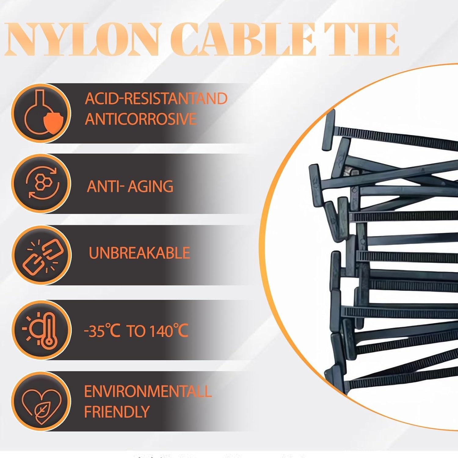 Compact Nylon Cable Tie Set - 20 Pcs Self-Locking Zip Ties for Daily Maintenance
