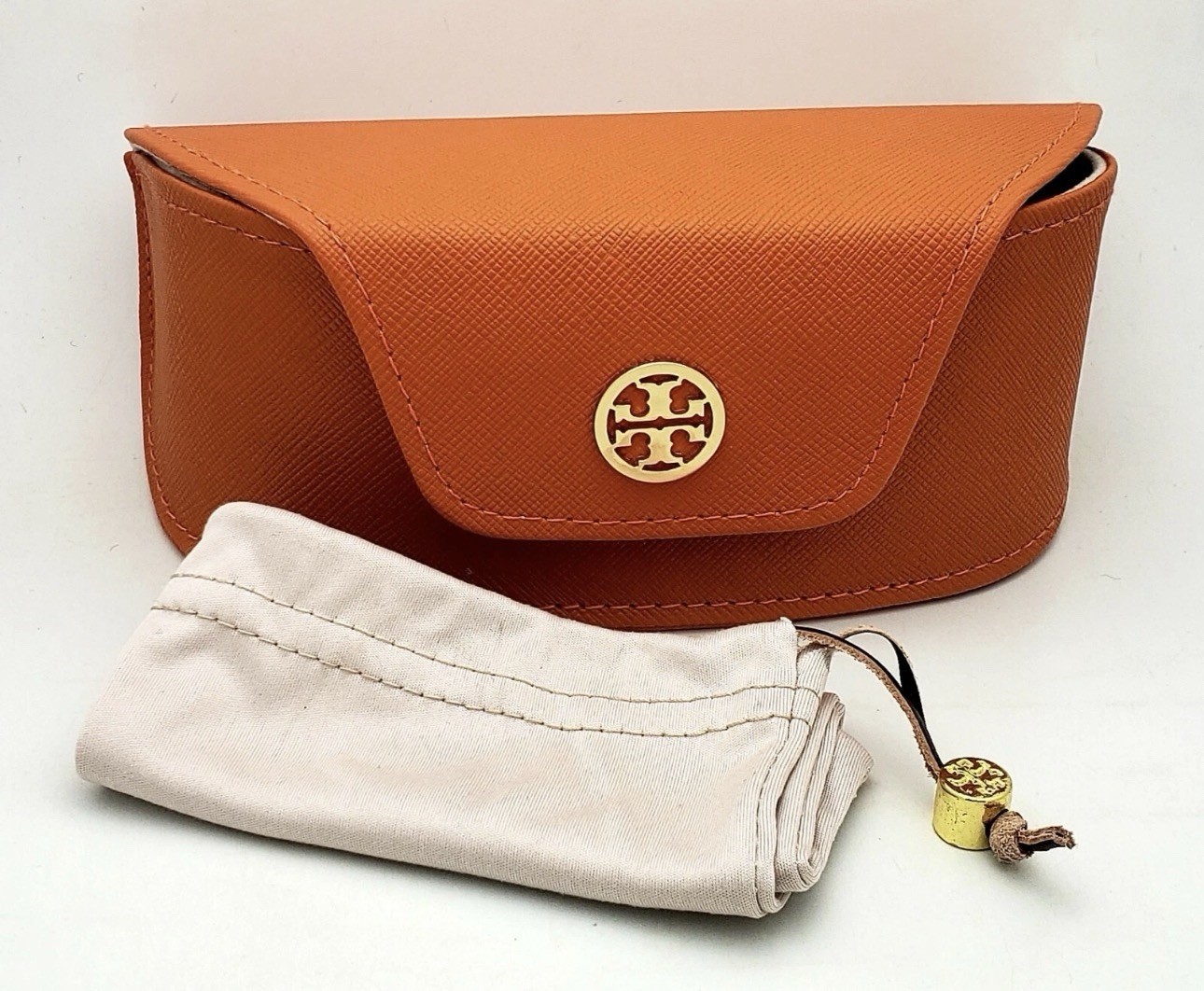 **2 PACK** Tory Burch Orange Textured Grain Eyeglasses Case w/ Pouch