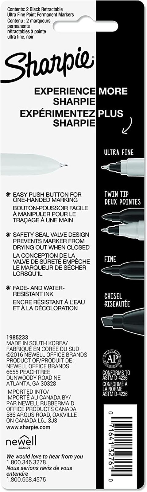 SHARPIE Retractable Permanent Markers, Ultra Fine Point, Black, 2 Count