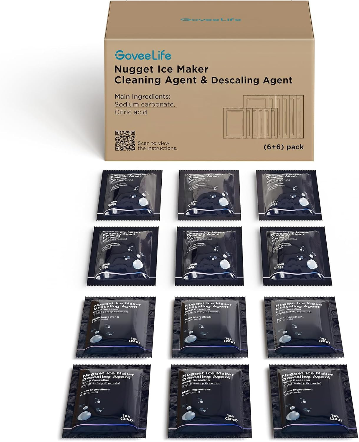 GoveeLife Nugget Ice Maker Cleaning Agent and Descaling Agent Kit, 12 Packs Per