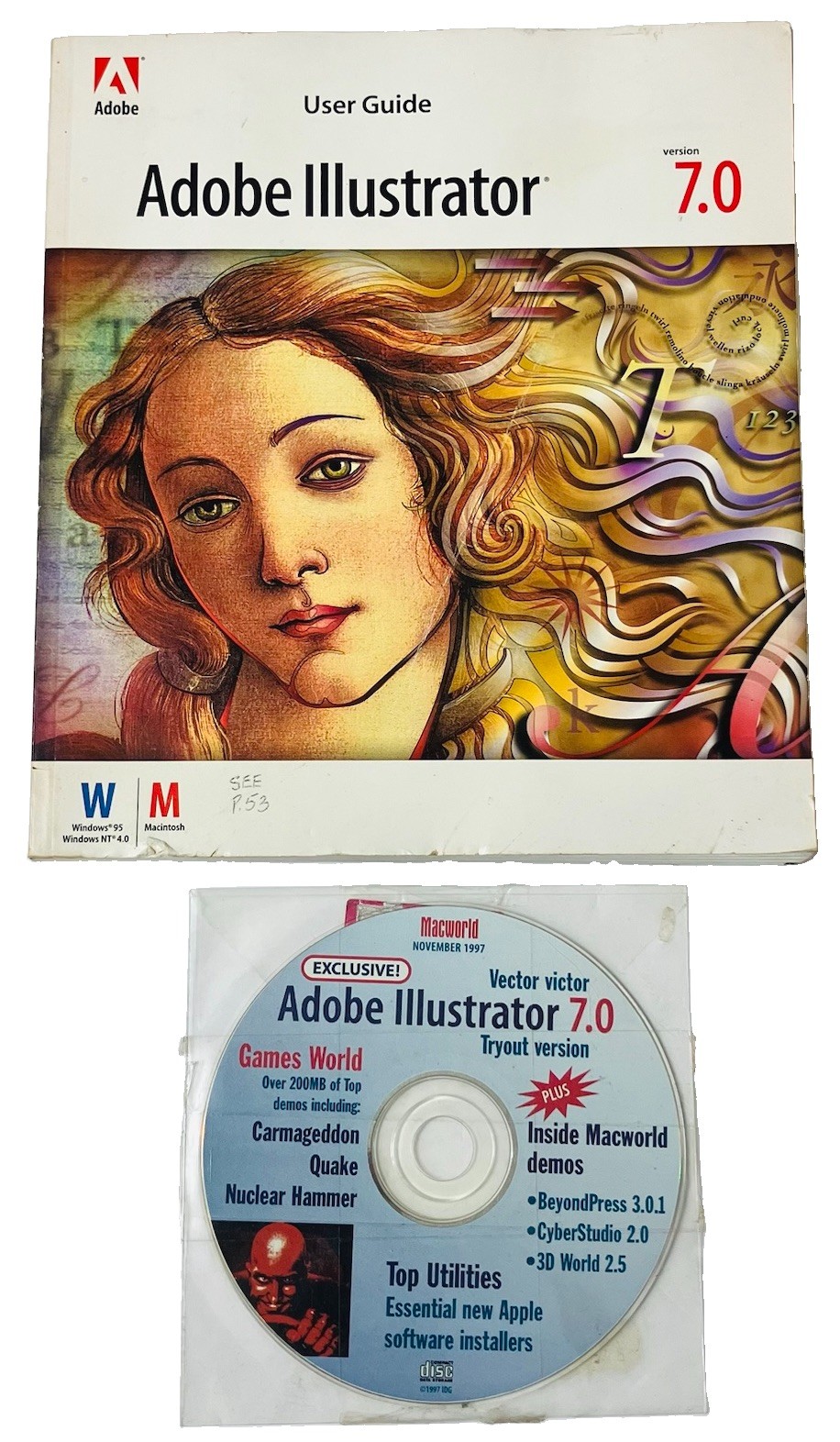 Adobe Illustrator 7.0 User Guide 1997 Win Mac Sealed Macworld Demo CD Bundle