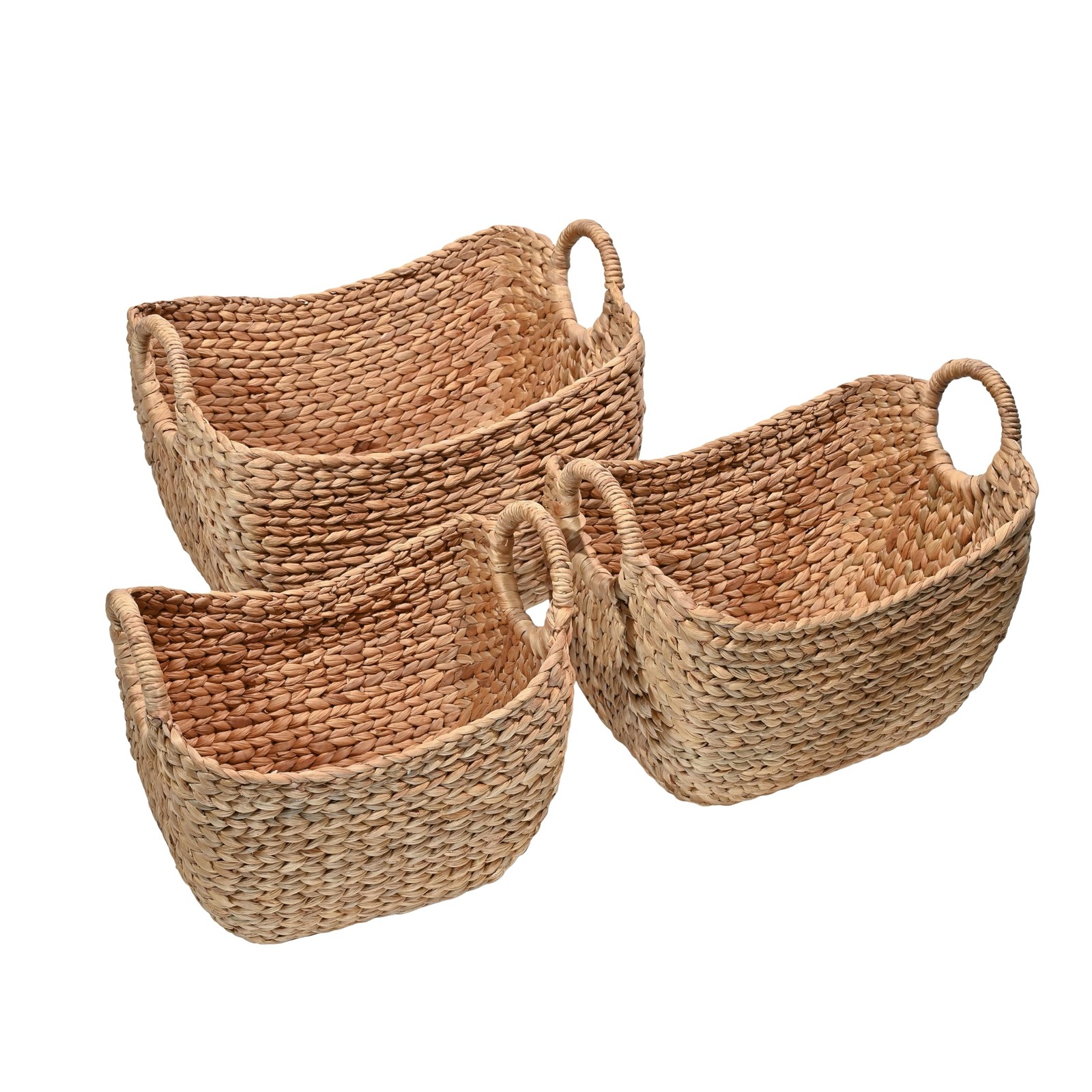 Nellie 3-Piece Hyacinth Boat Wicker Storage Baskets 17", Natural