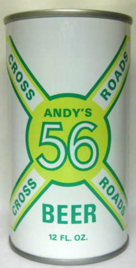 ANDY'S CROSSROADS 56 BEER Light Green ss CAN, Schell New Ulm MINNESOTA 1979 gd.1