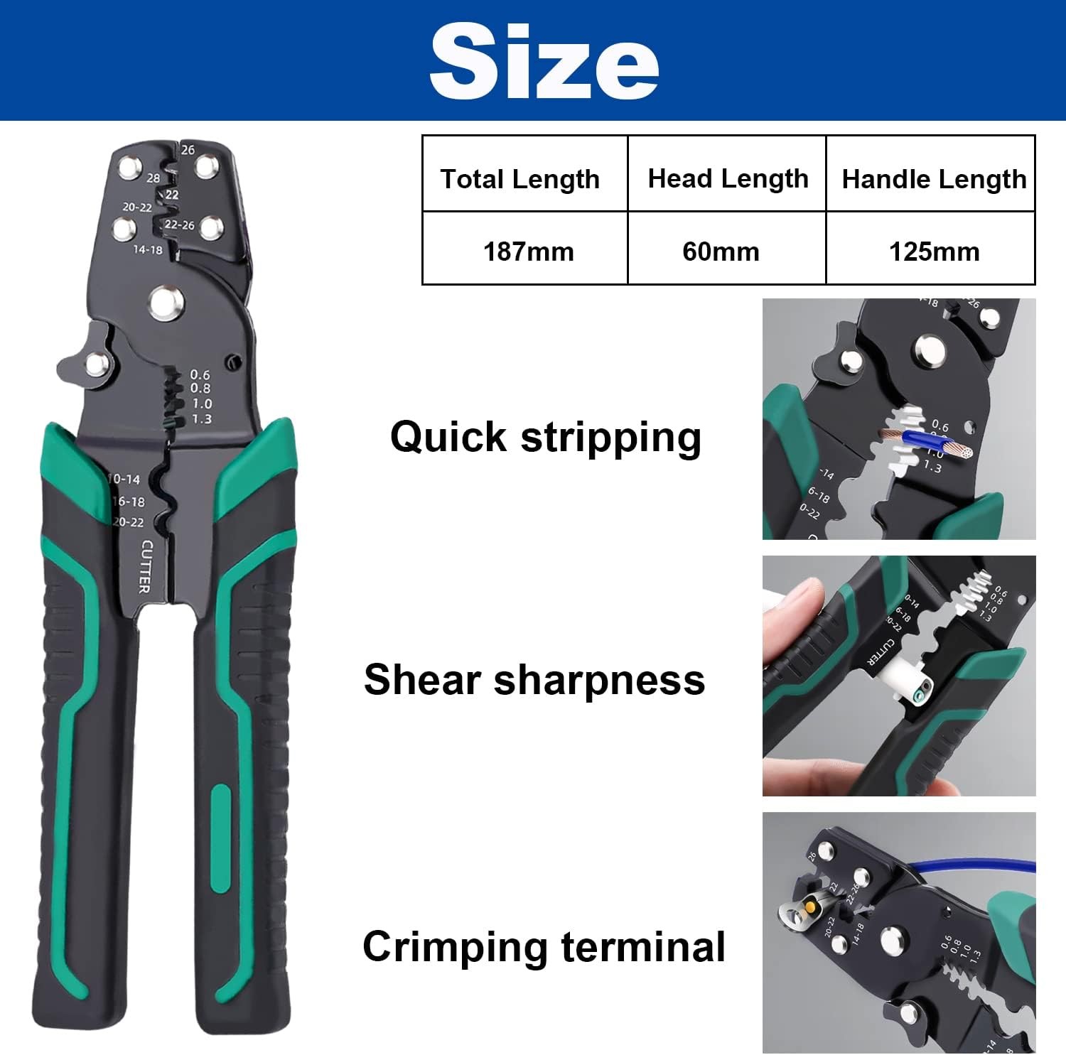 Wire Crimping Tool, Multifunctional stripping crimping pliers Wire stripper and