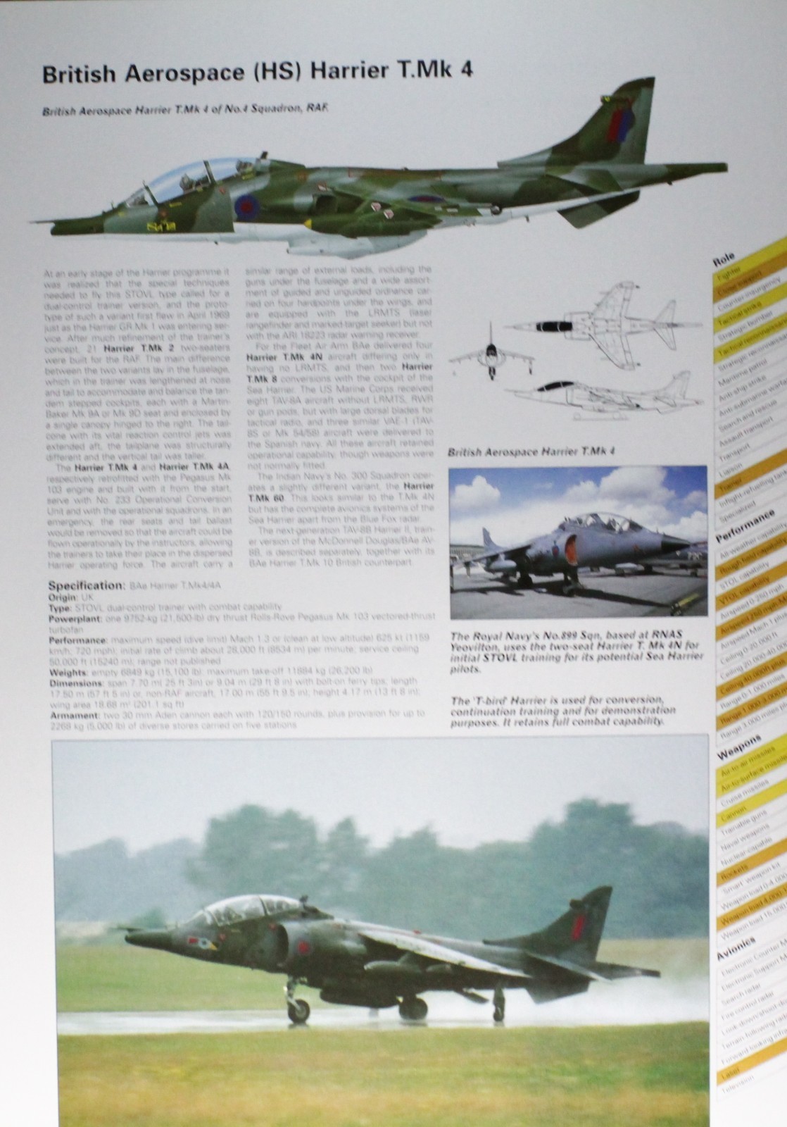 Harrier British Aeroapace Picture Aircraft Vtg Info Spec Sheet Wall Art Decor