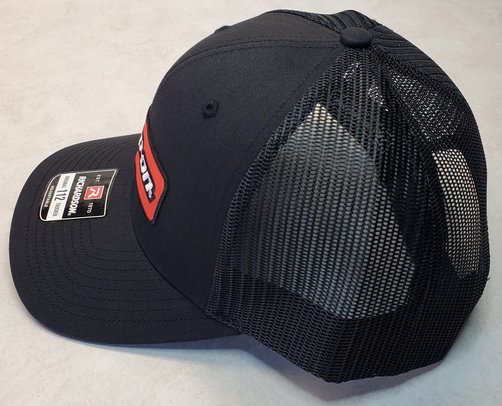 Snap-on Patch on Richardson 112 Trucker Hat Snapback Black/Black