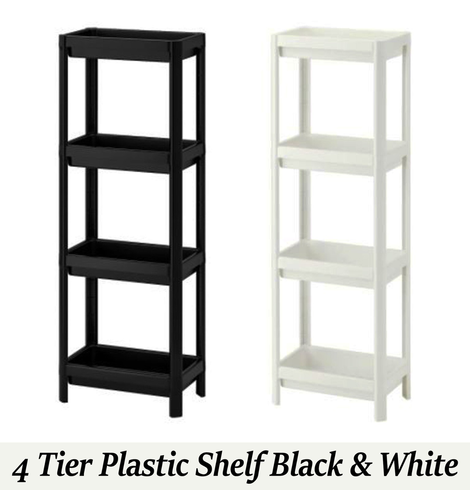 4 Tier Plastic Shelving Unit White Black Kitchen Bathroom Organizer Corner Shelf