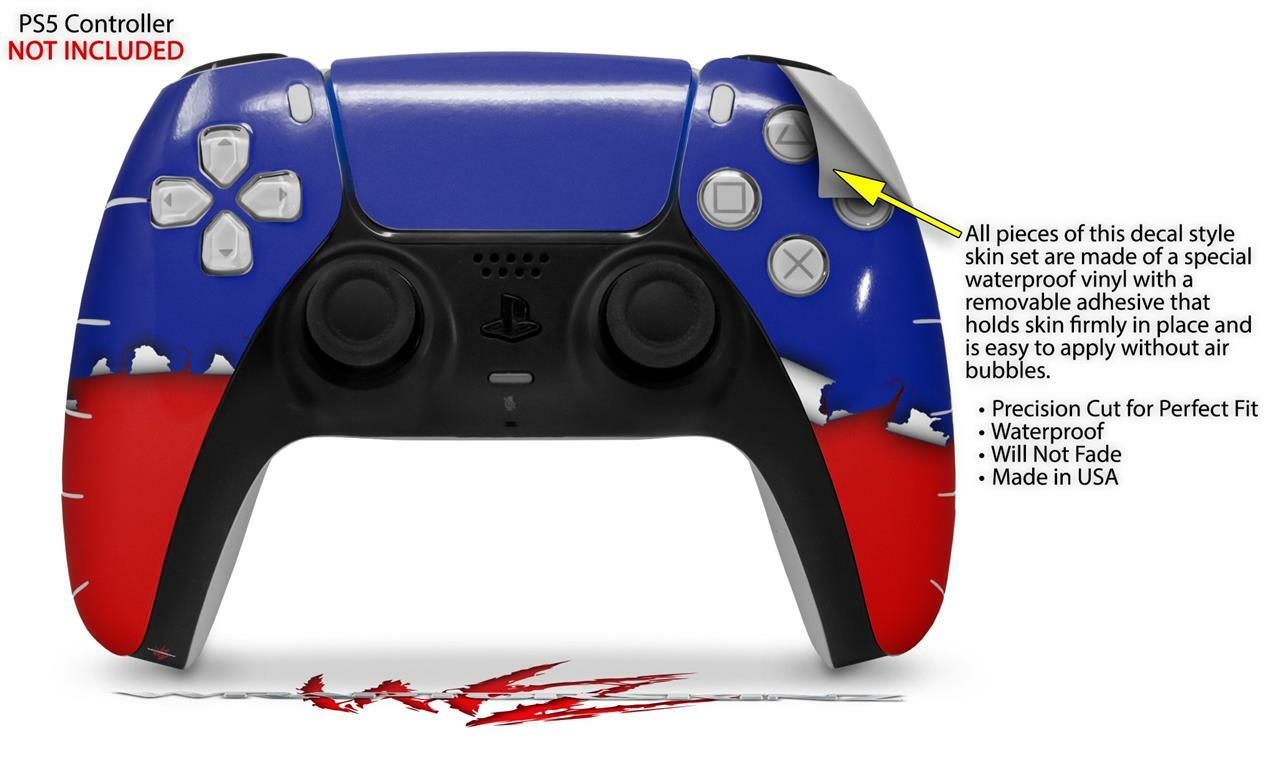 Skin Sony PS5 Controller Ripped Colors Blue Red