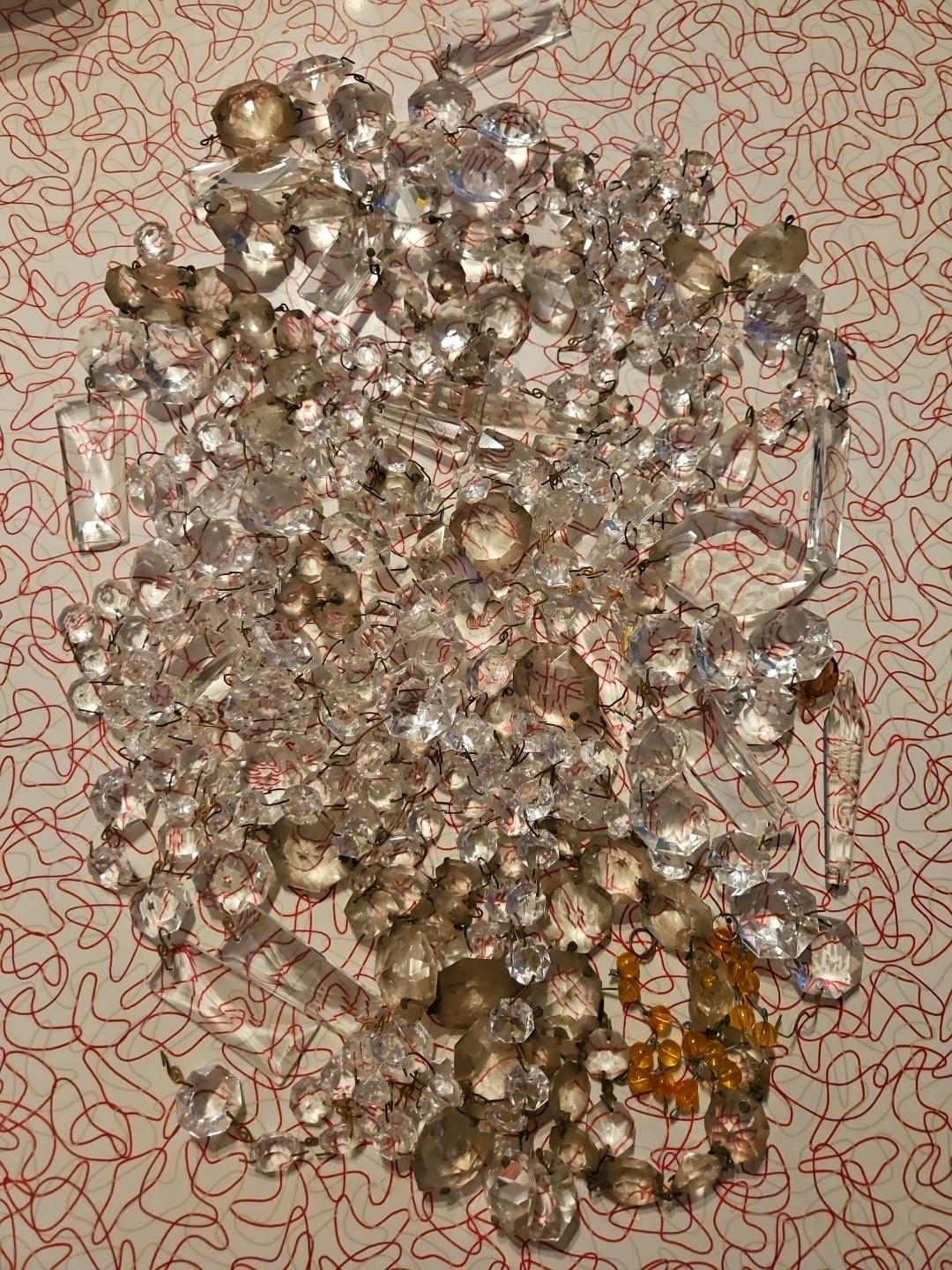 Vintage Glass Crystal Faceted Chandelier Lamp Crystal Prisms Repair Part 100+ C1