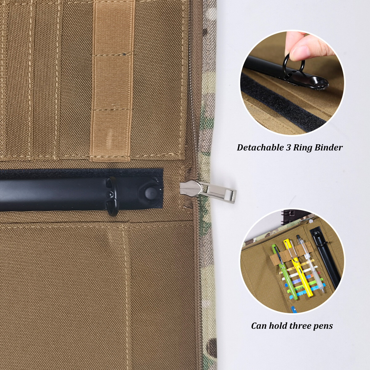 Tactical A4 3-Ring Binder Padfolio Notepad Weatherproof Notebook Cover w/ Zipper