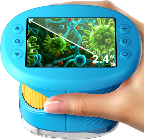 1000X Handheld Microscope for Kids, 4K 2.4" Screen Digital Kids Blue