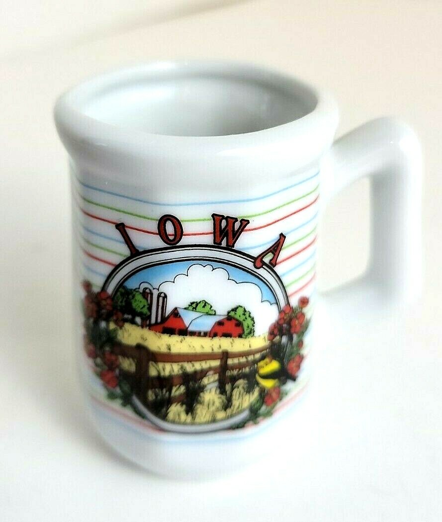 IOWA White Porcelain Souvenir Shot Glass by LIPCO (4 fl oz) - 2.5" H