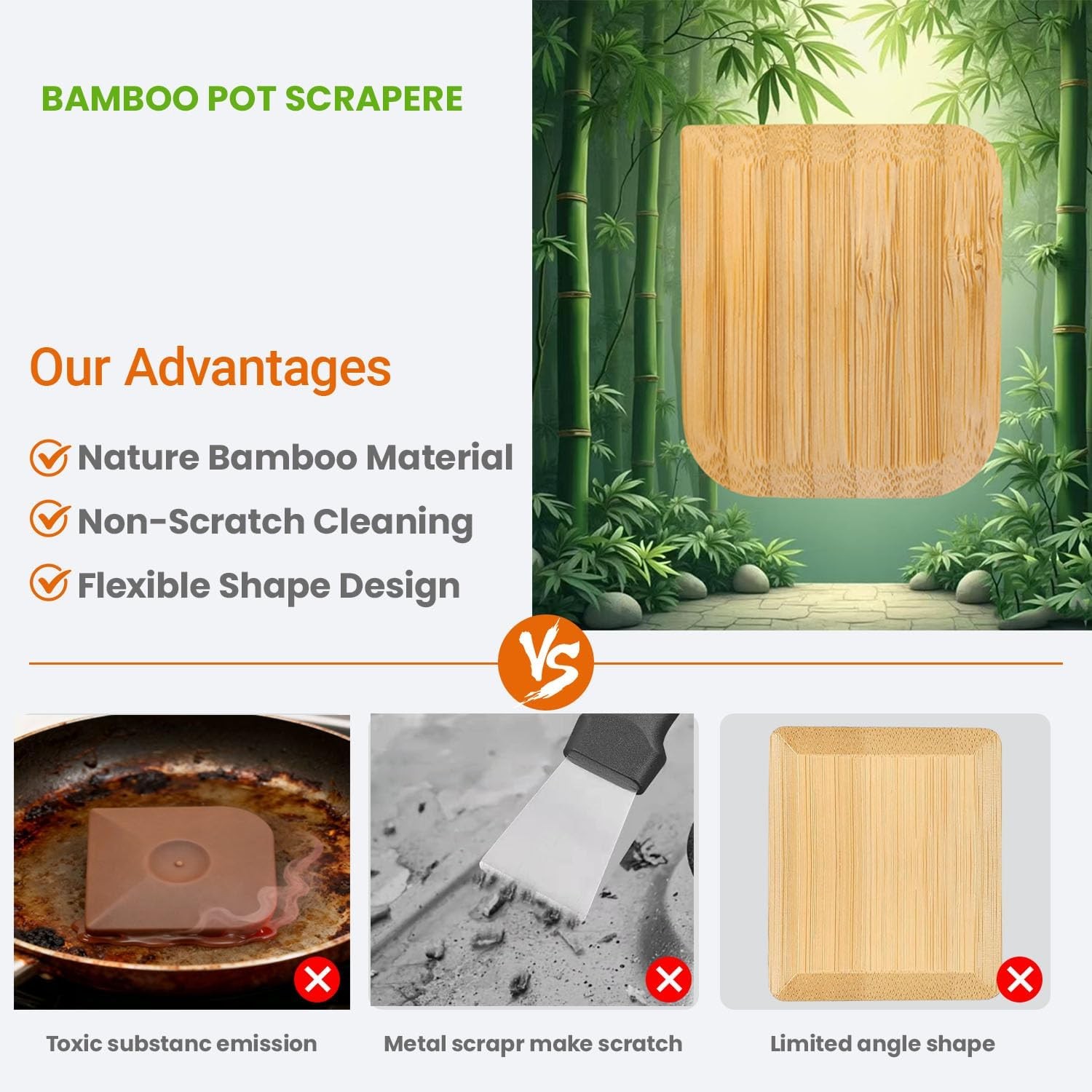 6 Pack Bamboo Pan Scraper Eco Friendly Dish Cleaner