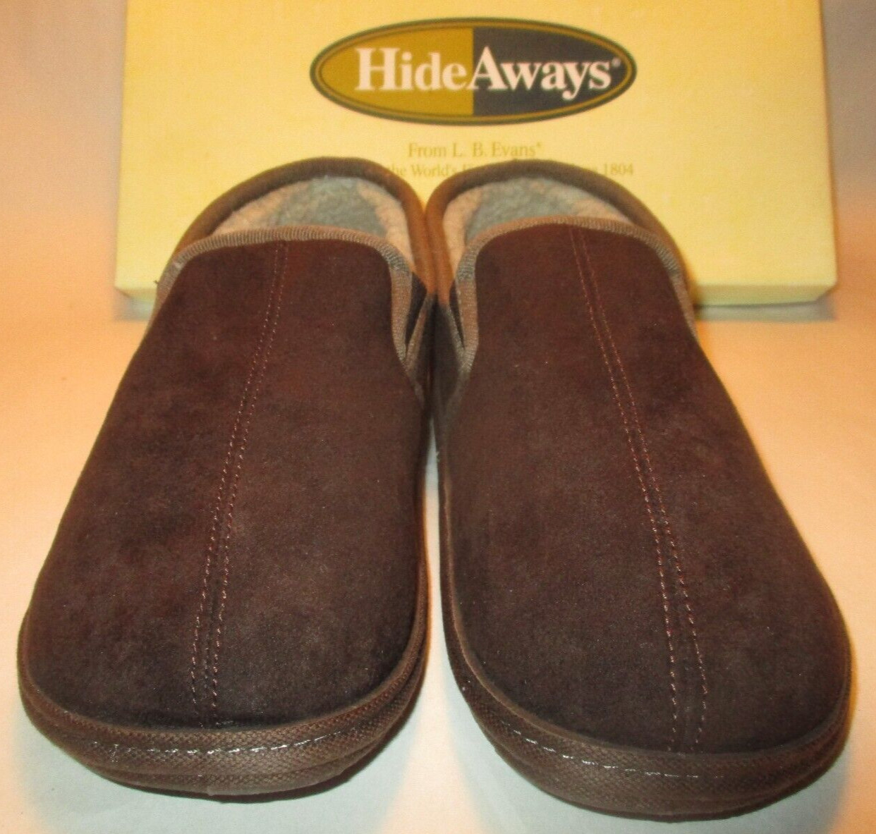 NWT Hide Aways Charles Mens 8M Brown Faux Suede/Faux Fur Lined Comfort Slippers