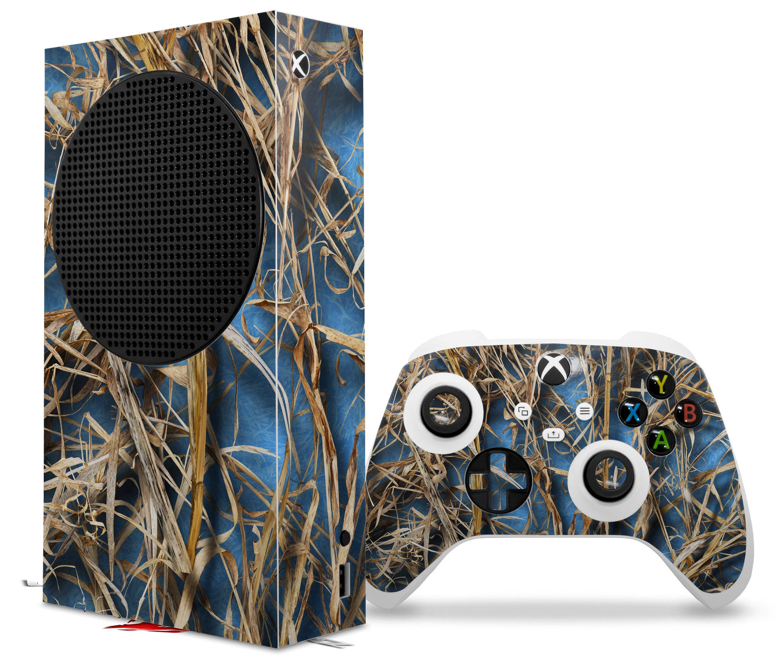 Skin Wrap for XBOX Series S Console Controller Grassy Marsh Camo Neon Blue