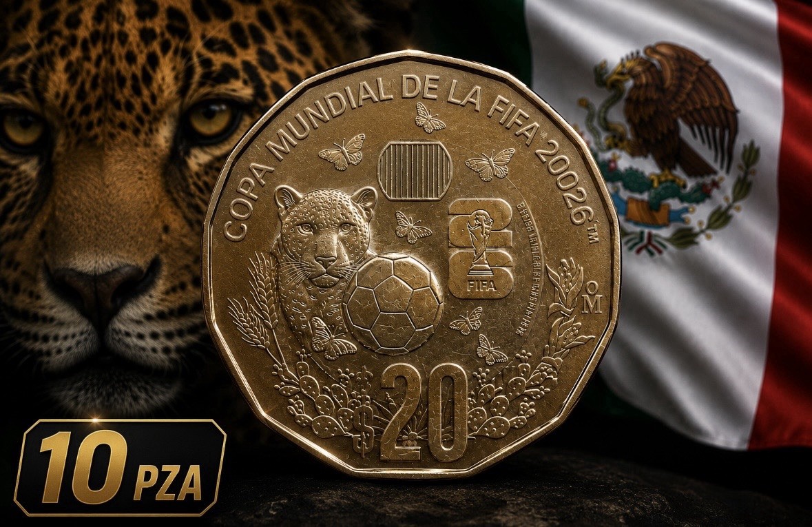 2026 FIFA WORD CUP MEXICO 20 PESOS  BI-METAL  JAGUAR . Lot (10) PIEZAS