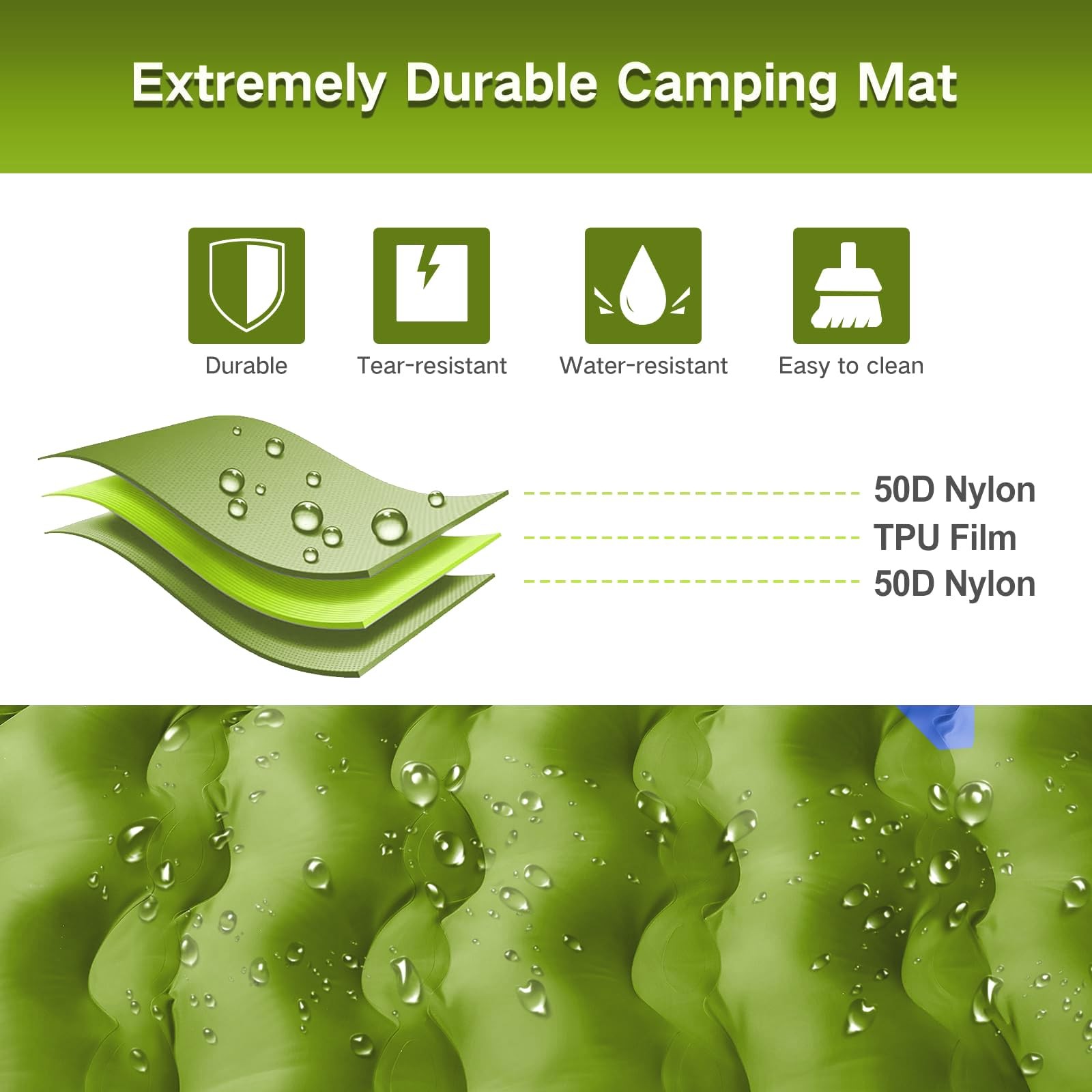 Double Sleeping Pad Camping, Self Inflating 6'' Extra-Thick 2 Person Pillow B...