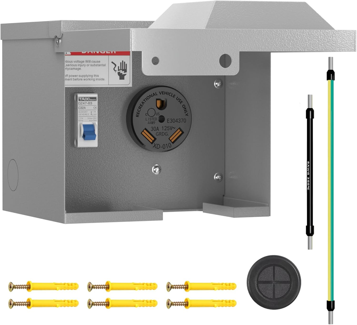 30 Amp RV Outlet Box with Breaker, Lockable Weatherproof Outdoor Electrical NEMA