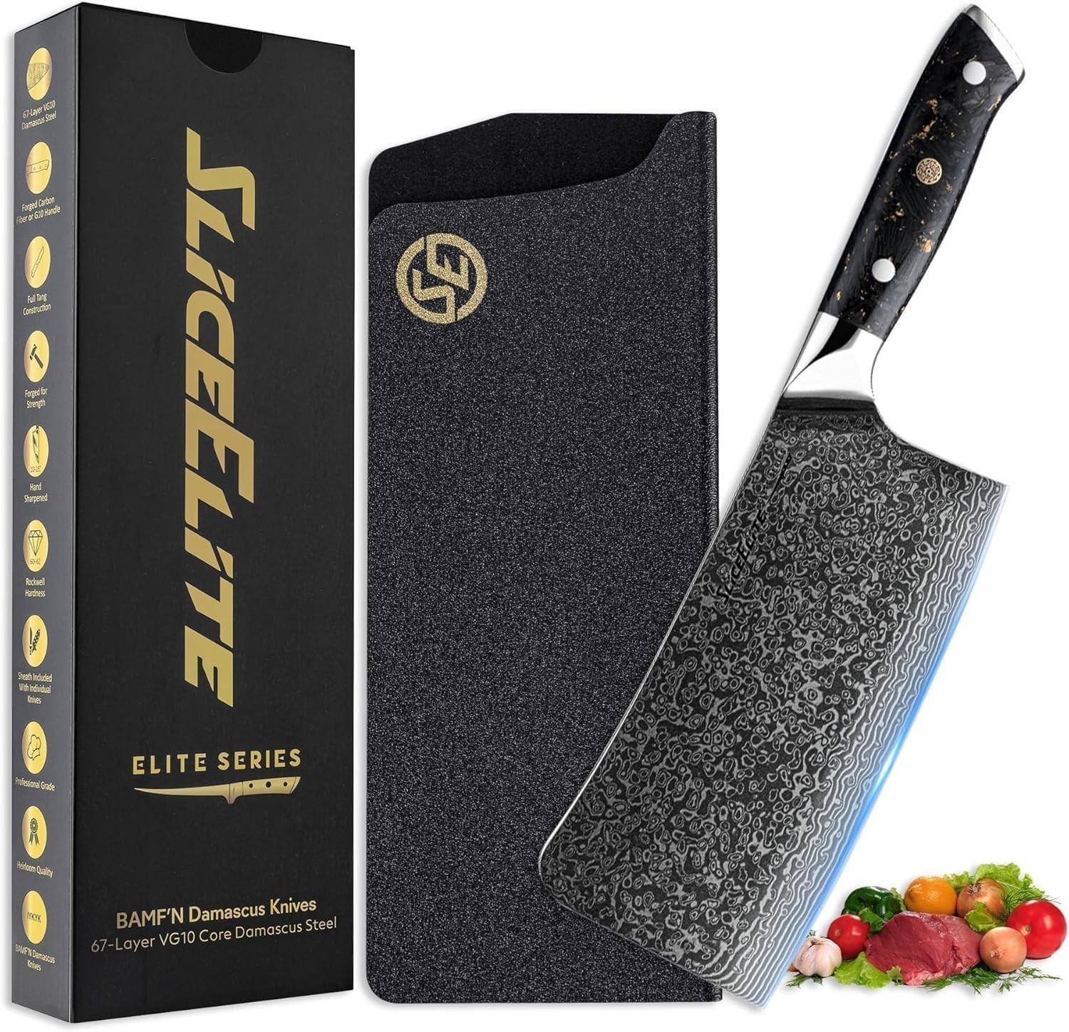 SliceElite 7" Bone Cutting Knife, High Carbon German Steel, Pakkawood Handle