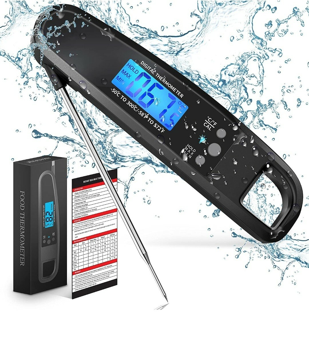 POWLAKENXS Instant Read Meat Thermometer, Ultra Fast Reading *US SELLER* NEW