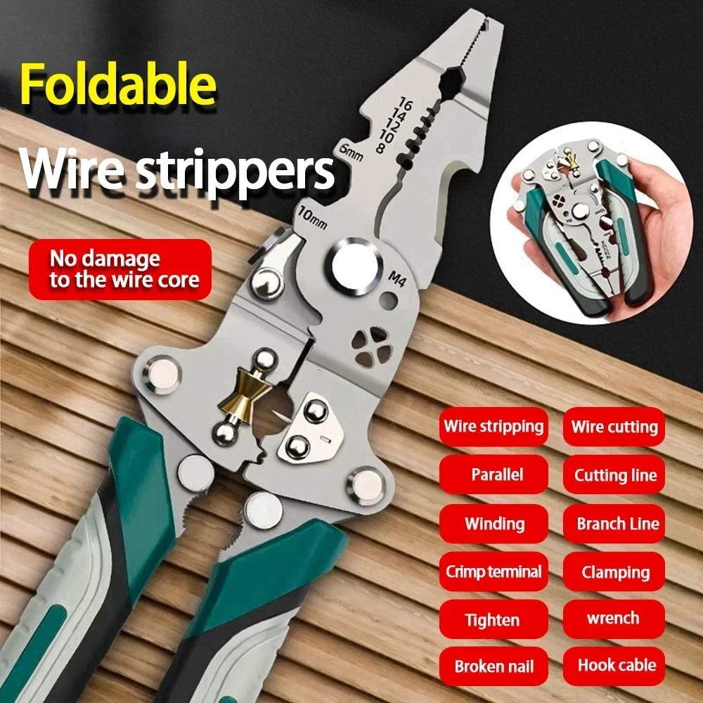 18-in-1 Foldable Wire Stripper Crimping Pliers Multi Function Electrician Tool