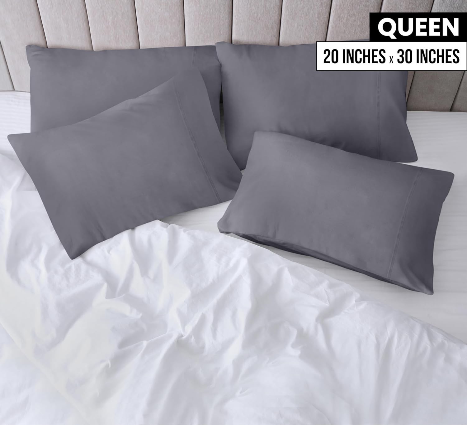 Queen Pillow Cases 4 Pack Envelope Closure Soft Brushed Microfiber Fabric