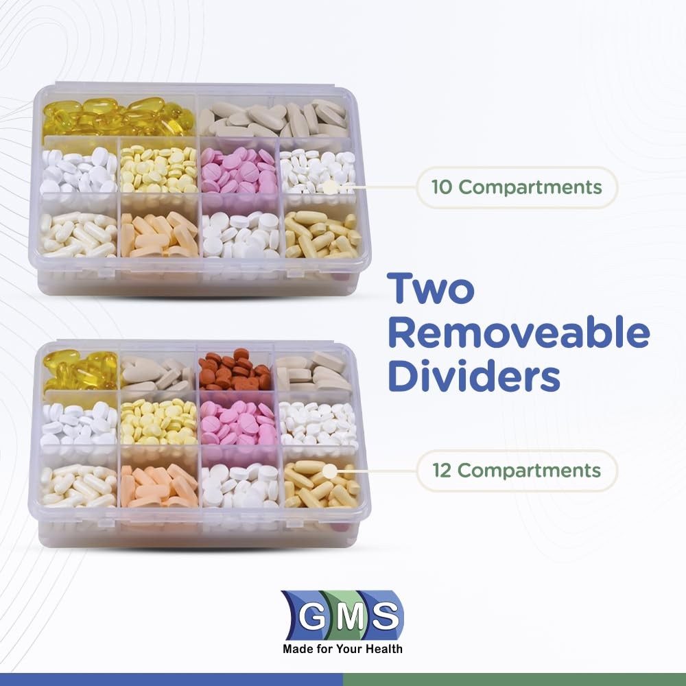 12 Compartment Vitamin Pill Organizer - Large Size Suitable for Multiple Supp...