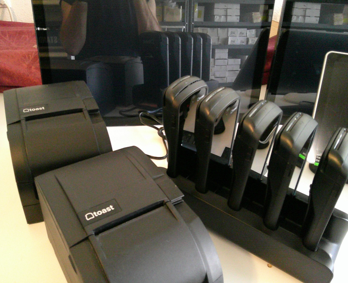 Toast Flex Restaurant System. POS, 5 Handheld Units, Printers, 22" Monitors