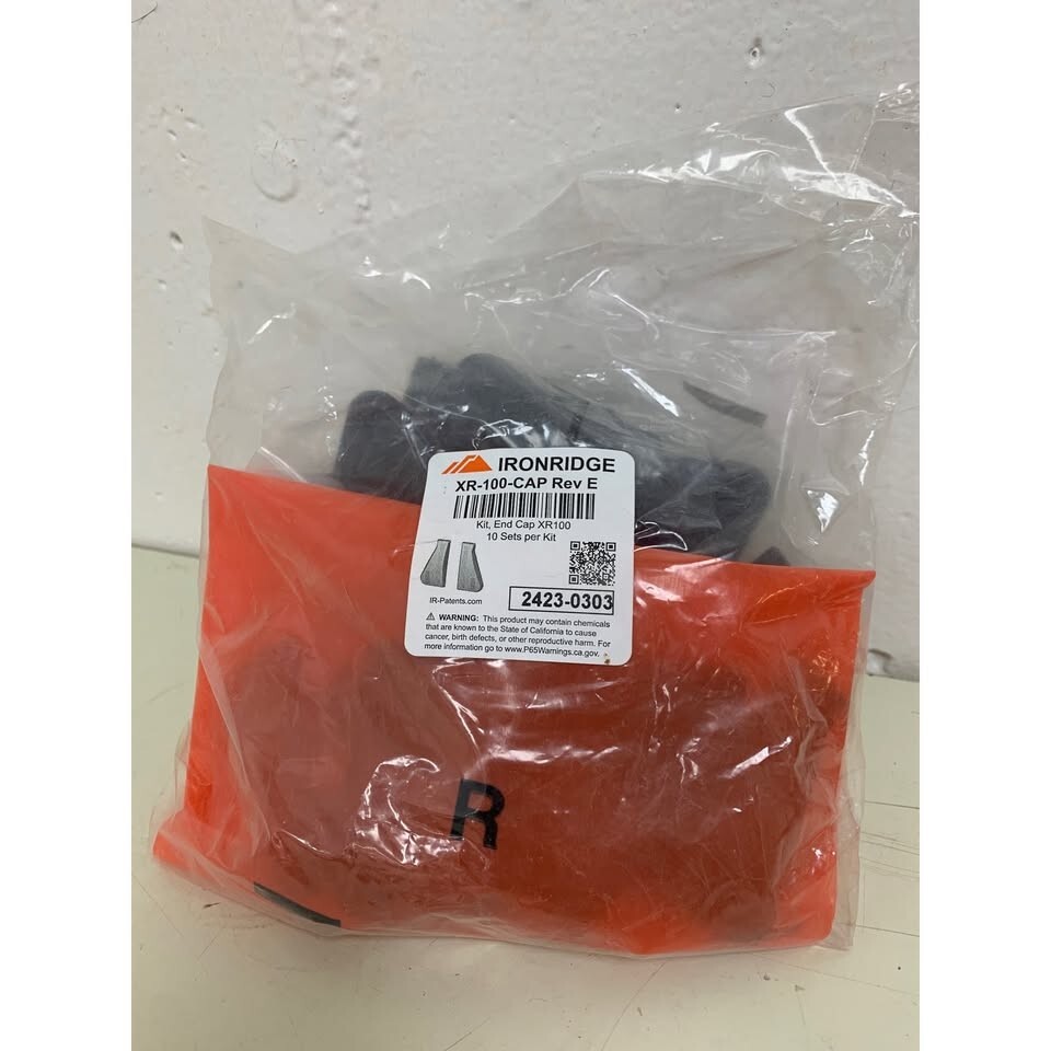 New Ironridge XR-100-CAP Rev E Black Plastic End Cap 10 Set Solar Panel End Kit