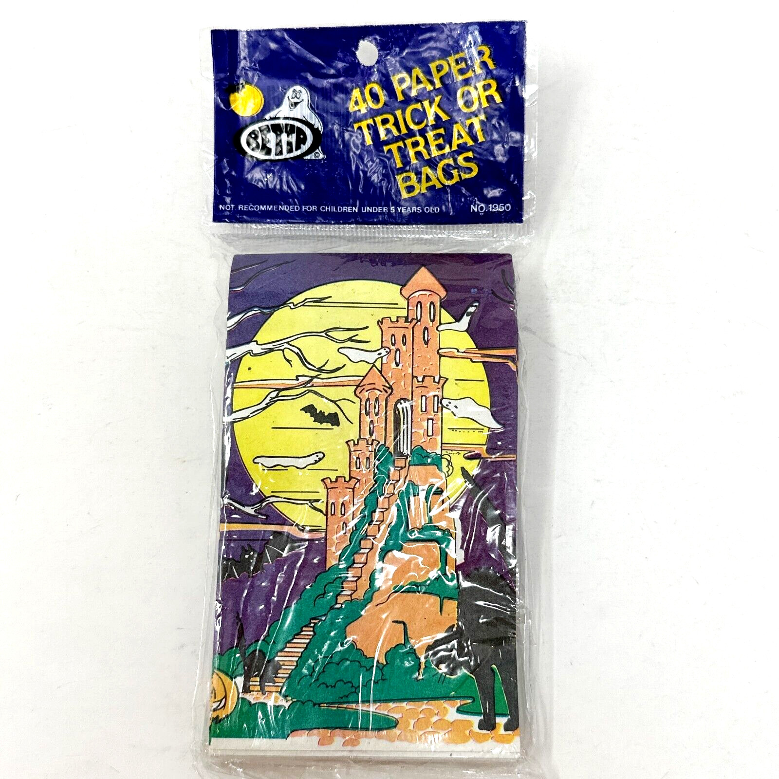 VTG Halloween Paper Trick or Treat Bags 40 Pcs Haunted Cat Witch Owl Graveyard