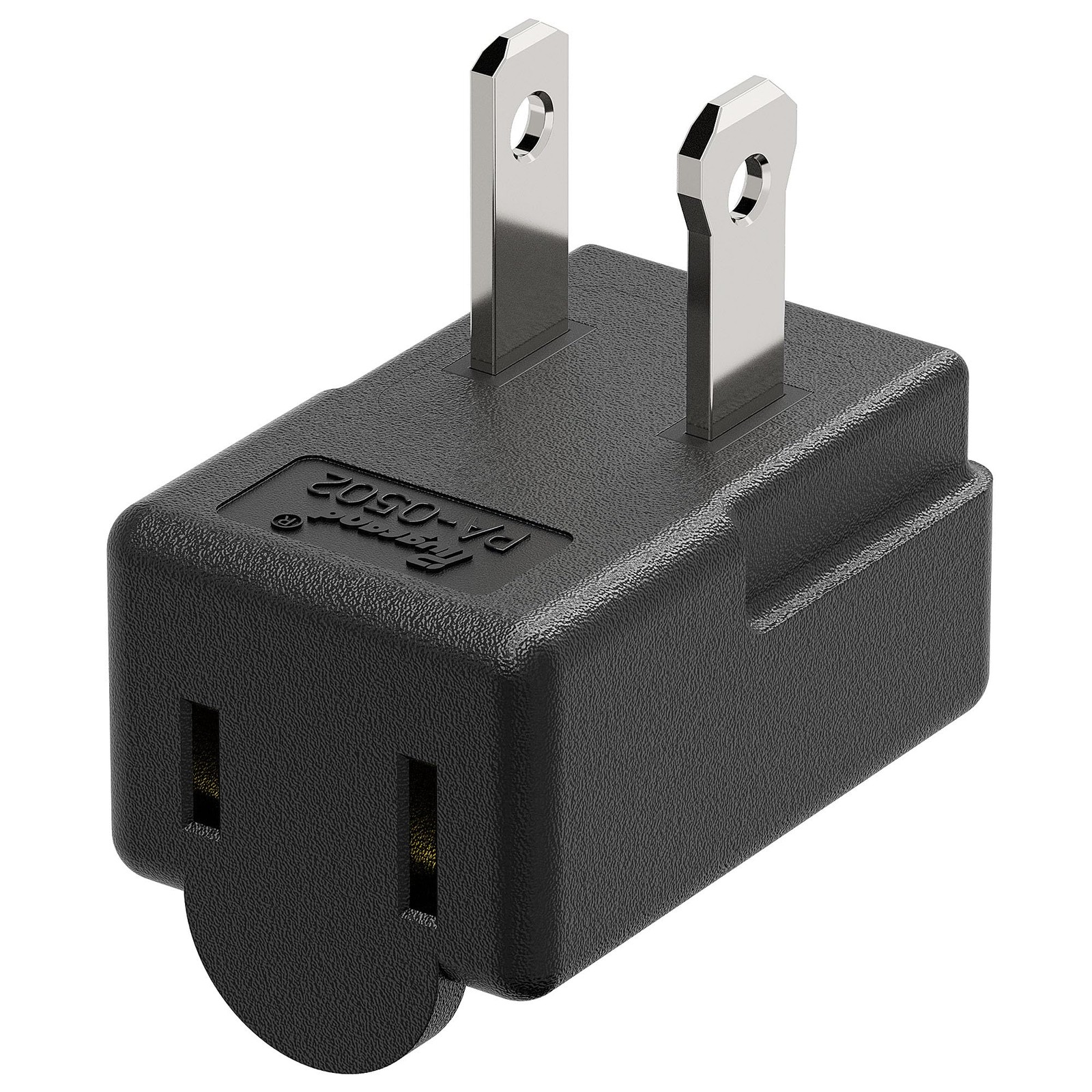 Right Angle Adapter, Plugrand 2-Prong 90 Degree Downward Down Angle, Black