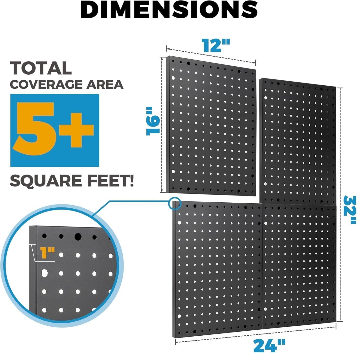 Heavy Duty 4-Panel Pegboard Wall Organizer With 32 Peg Hooks Panels Garage Tool
