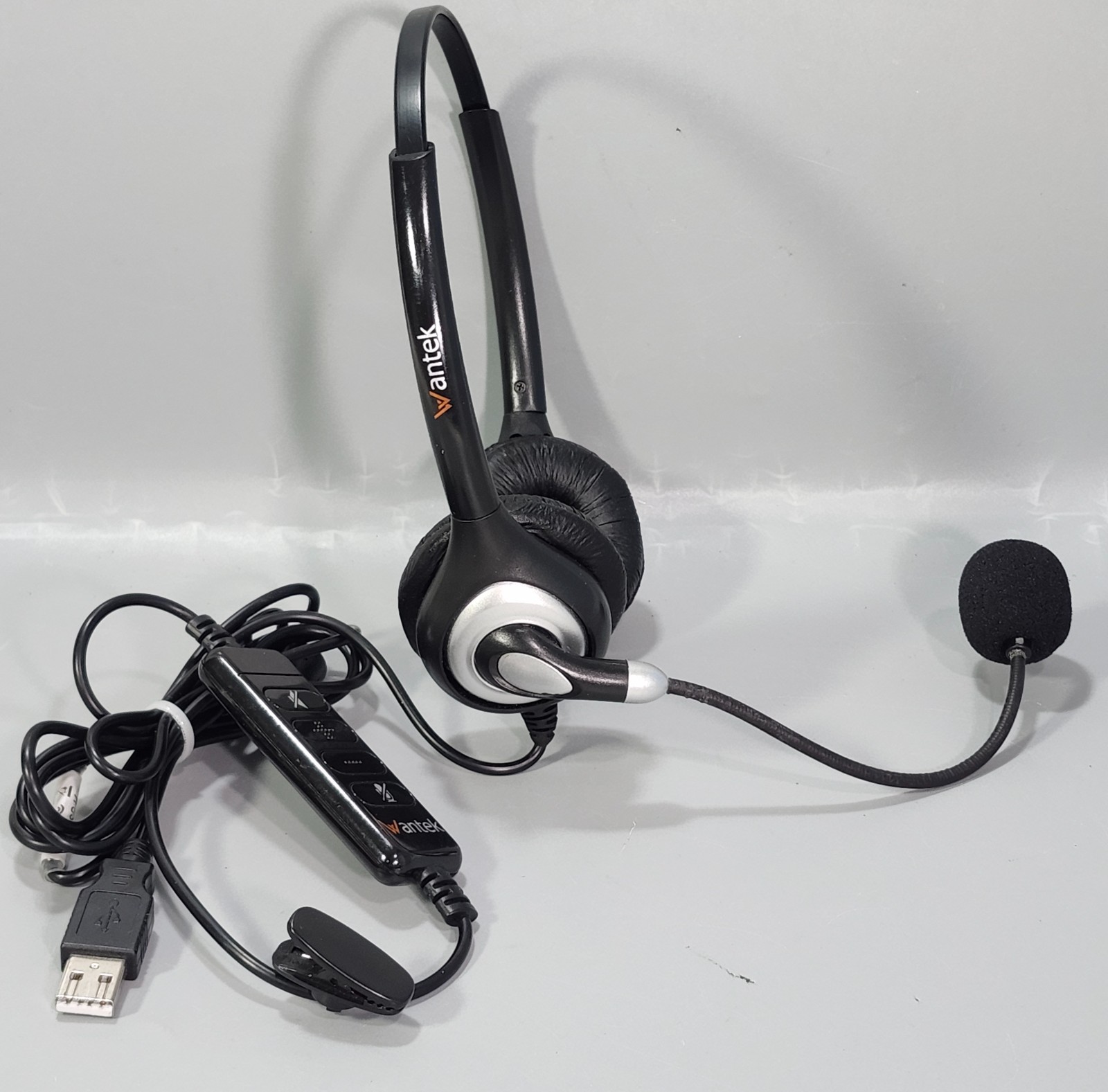 Wantek UC602 Wired Headset USB Dual Earmuff In-line Control Mic Mute Vol Control